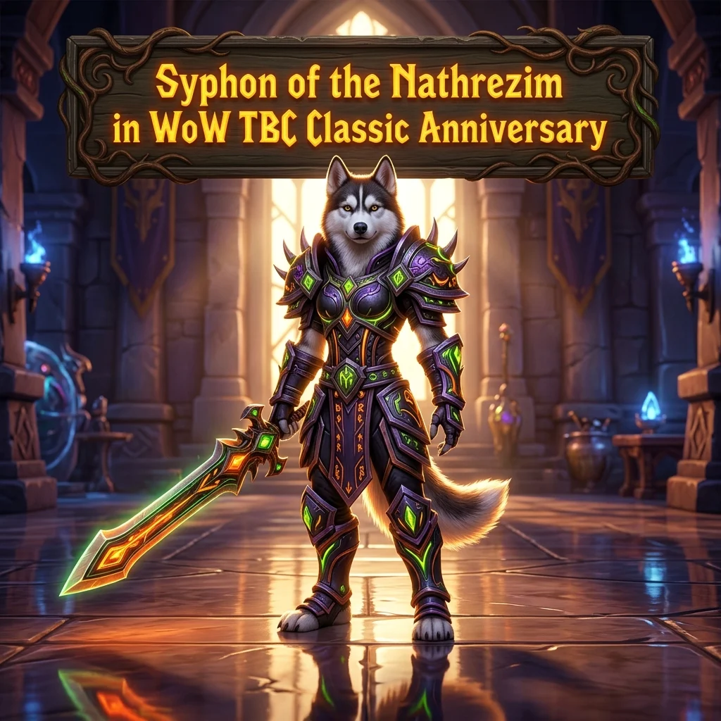 Promotional image for Syphon of the Nathrezim Boost in WoW TBC Classic Anniversary, showing the service theme for World of Warcraft TBC Classic.