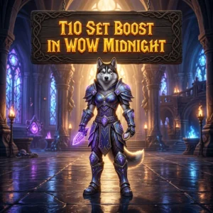 Promotional image for the T10 Set Boost service in World of Warcraft: Midnight, focused on the T10 set boost offering.