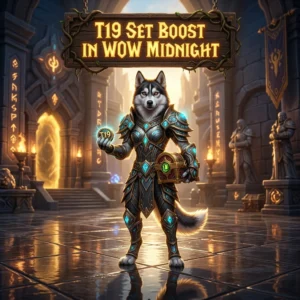 Promotional image for the T19 Set Boost service in the WoW Midnight game