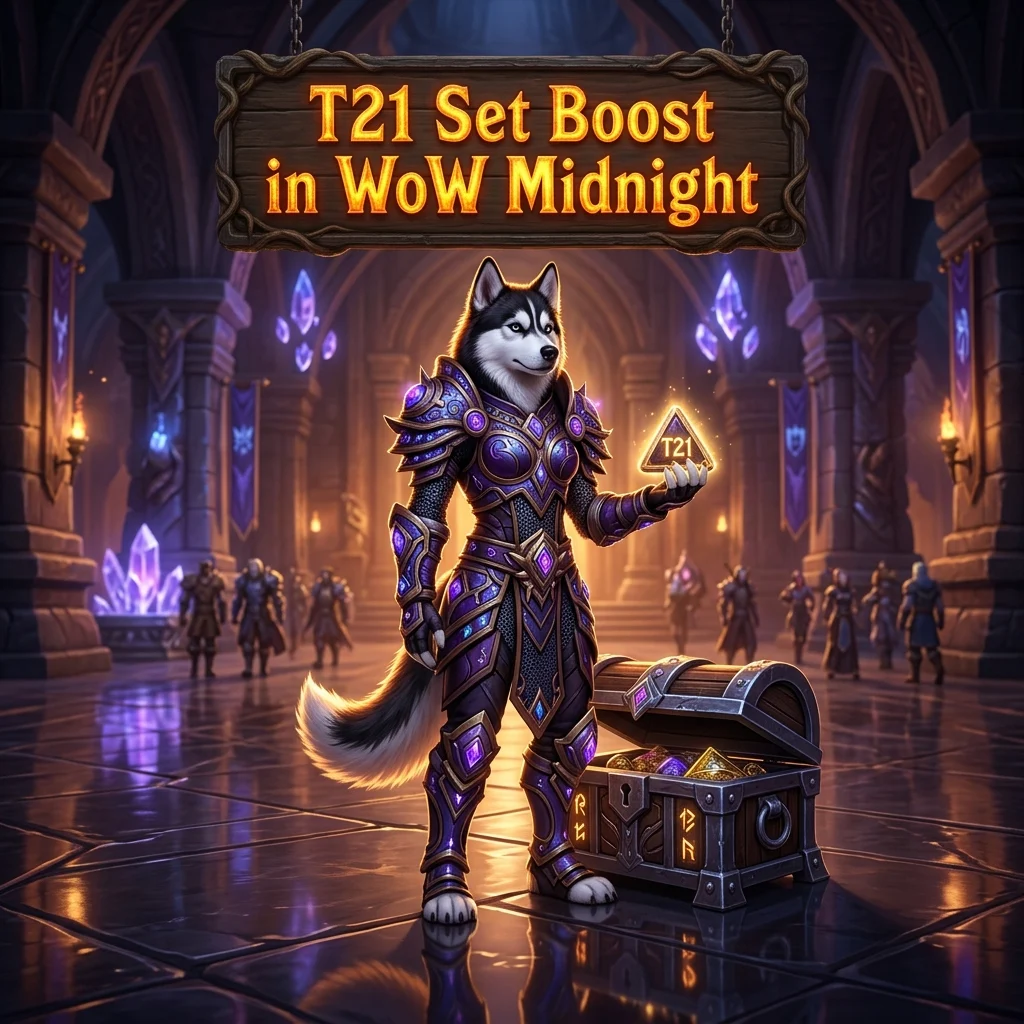 Promotional image for the T21 Set Boost in WoW Midnight service in World of Warcraft