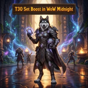 Promotional image for the T30 Set Boost service in World of Warcraft: Midnight