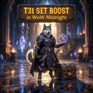 Promotional image for the T31 Set Boost service in WoW Midnight, focused on the T31 set.