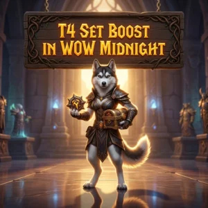 Promotional image for the T4 Set Boost service in WoW Midnight, representing the specific T4 set boost product offering.