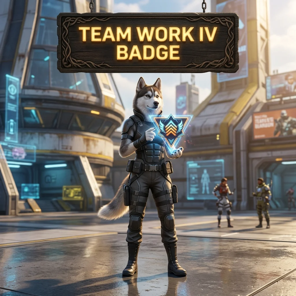 Promotional image for the Team Work IV Badge Boost service in Apex Legends
