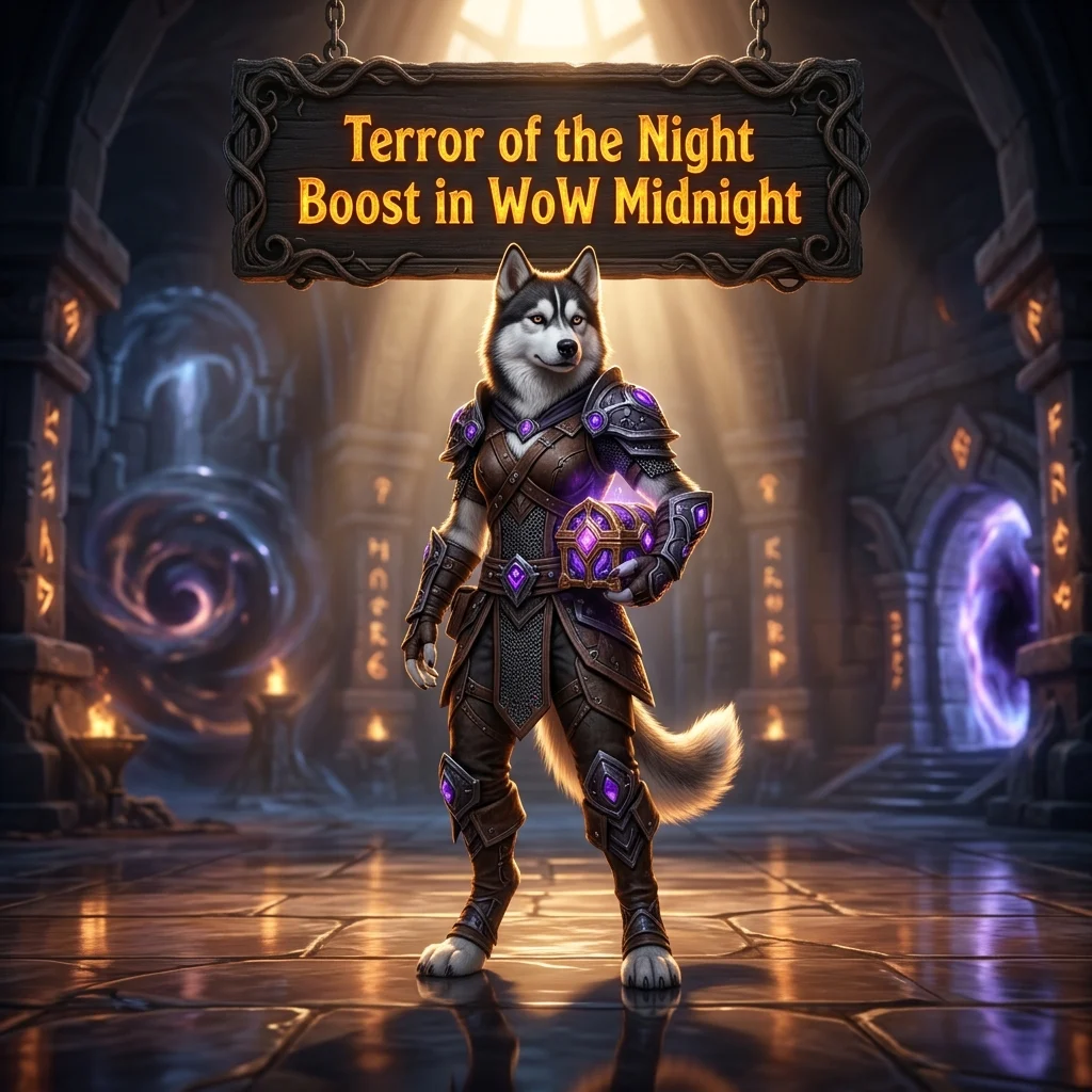 Promotional image representing the Terror of the Night Boost service in WoW Midnight.