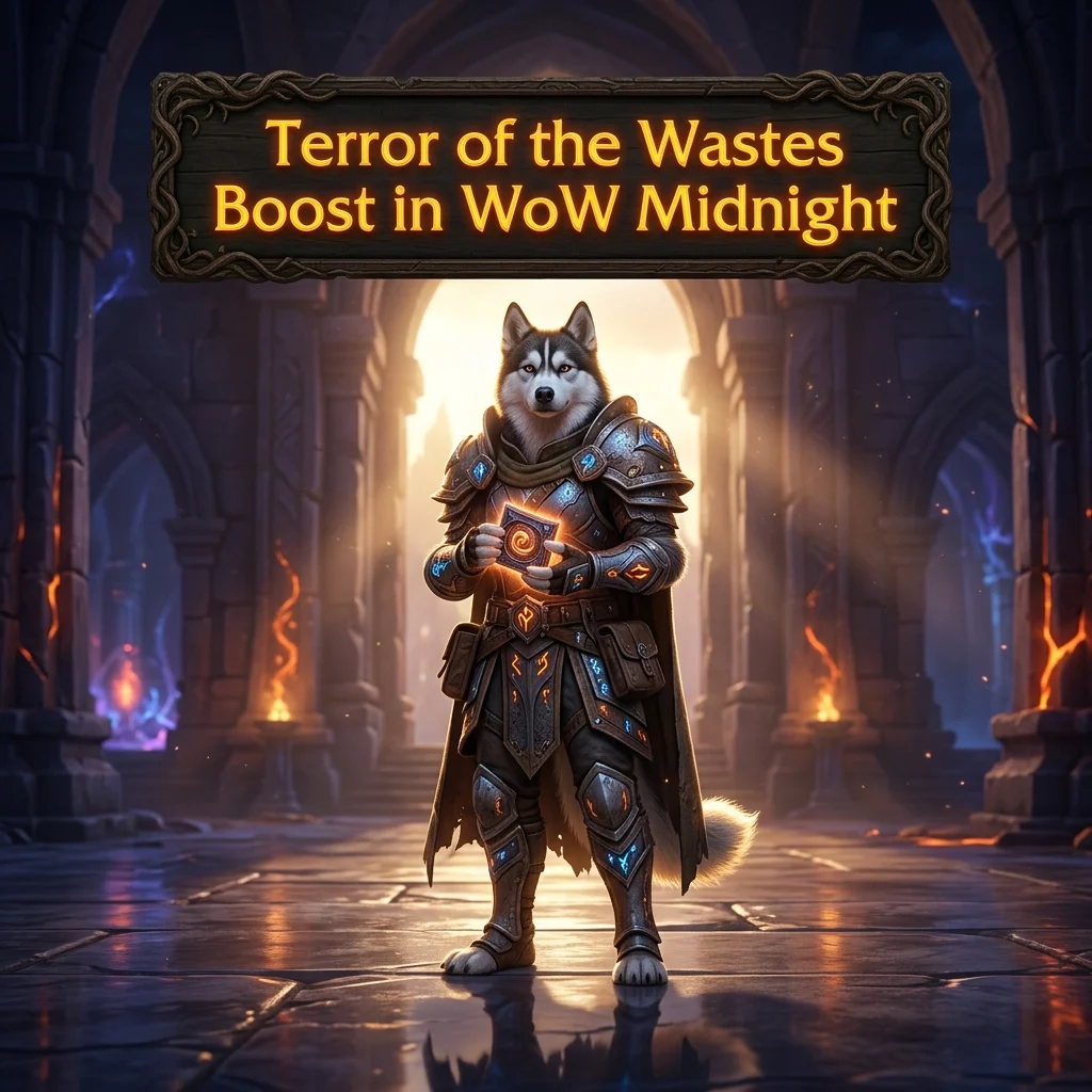 Promotional image for the Terror of the Wastes Boost in WoW Midnight service
