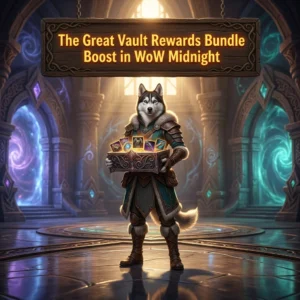 Promotional image for The Great Vault Rewards Bundle Boost in WoW Midnight, focused on the Great Vault rewards bundle service.