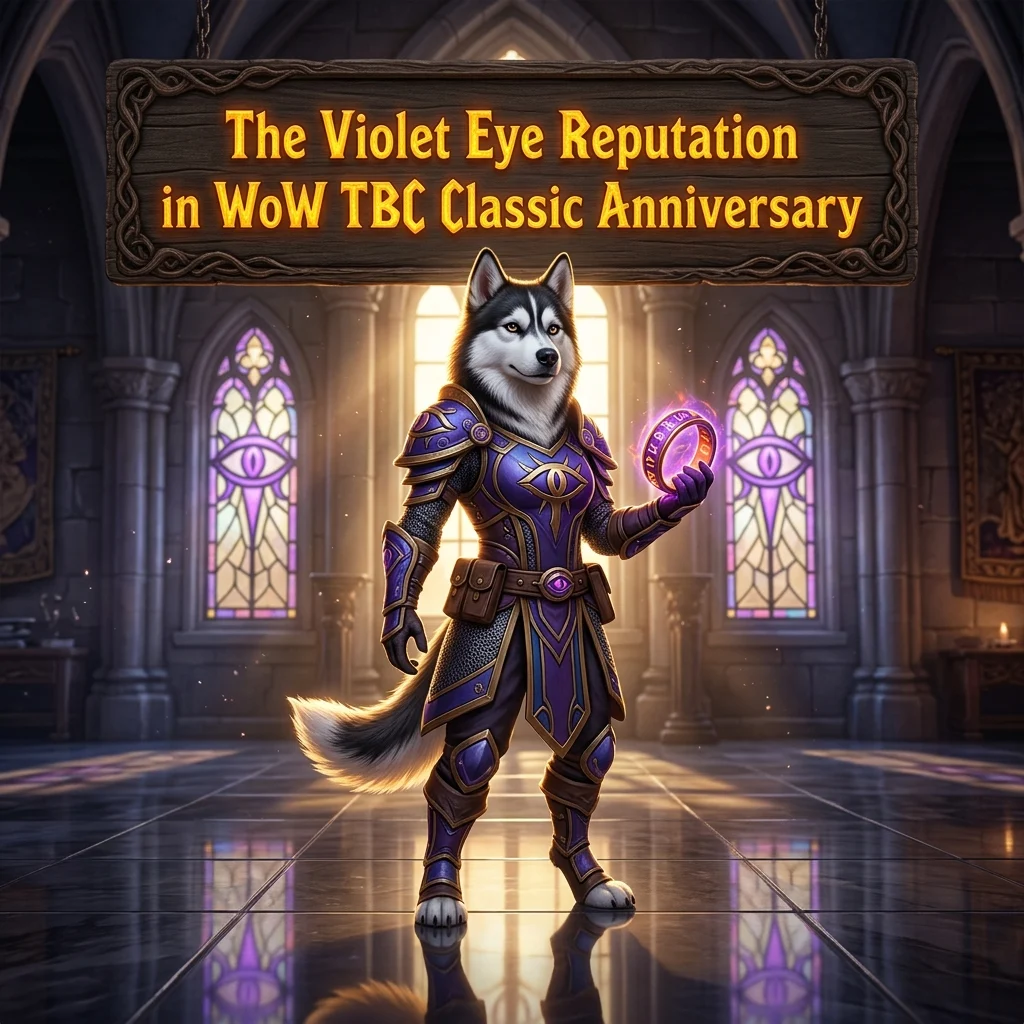 Promotional image for The Violet Eye Reputation Boost in WoW TBC Classic Anniversary, focused on the reputation service for World of Warcraft TBC Classic.