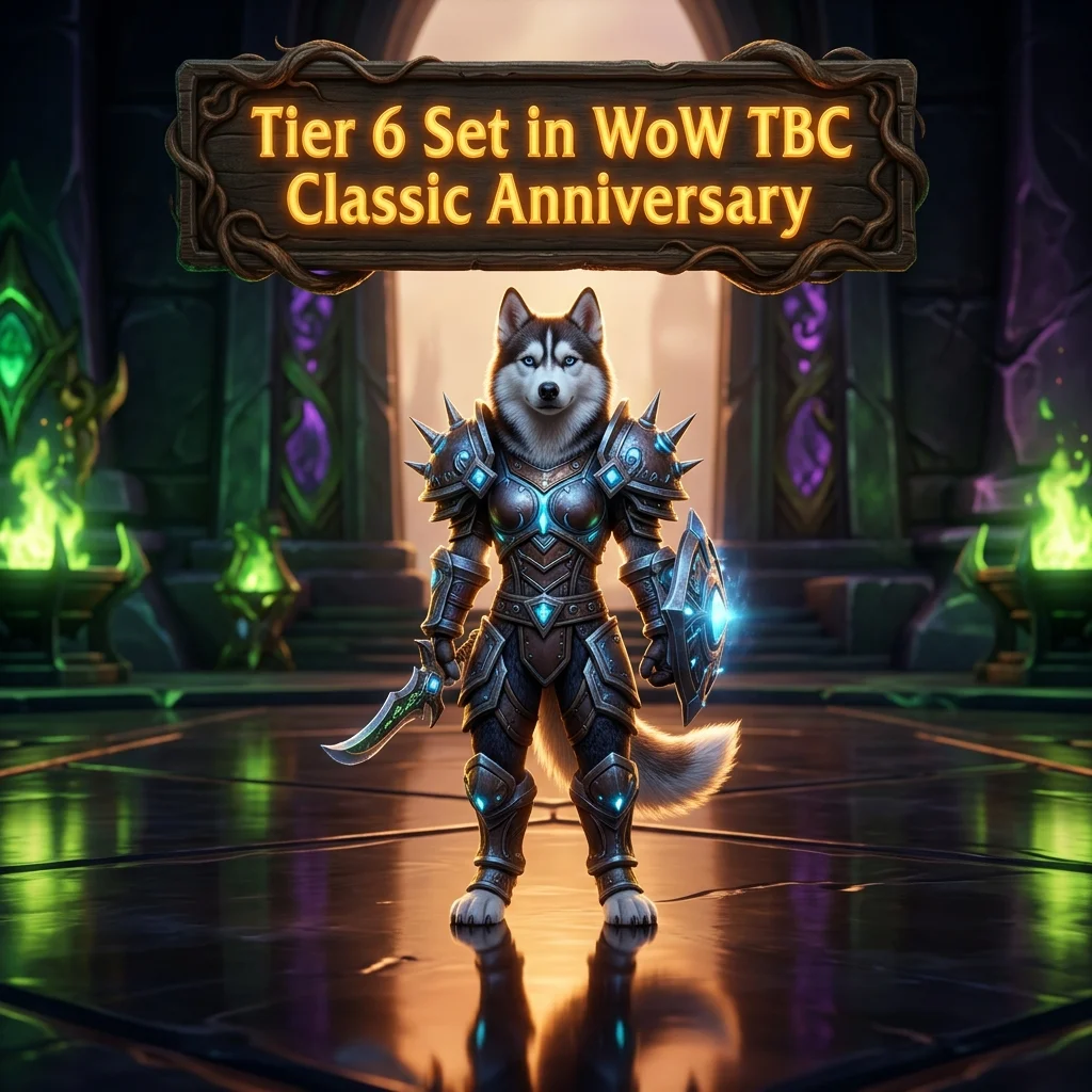 Promotional image for Tier 6 Set Boost in WoW TBC Classic Anniversary, showing the product theme for WoW TBC Classic players.