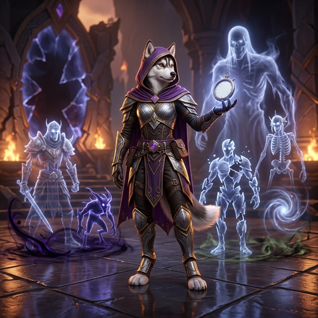 Illustrazione fantasy dedicata alla tier list delle Spettrali Mitiche+ della Stagione 2 in Midnight 12.1, senza testo leggibile.