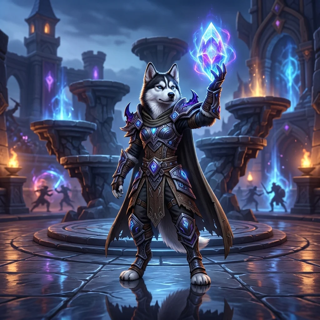 Ilustrační fantasy artwork k tier listu pro režim Solo Shuffle ve 2. sezóně hry World of Warcraft: Midnight, bez čitelného textu.
