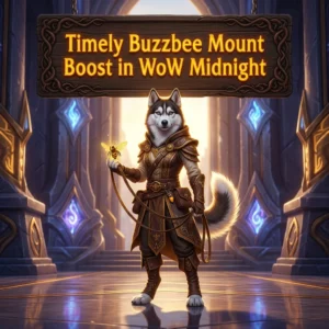 Promotional image for the Timely Buzzbee Mount Boost service in WoW Midnight.