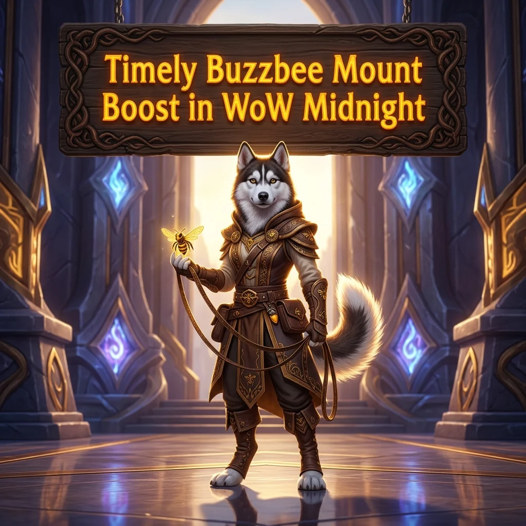 Promotional image for the Timely Buzzbee Mount Boost service in WoW Midnight.