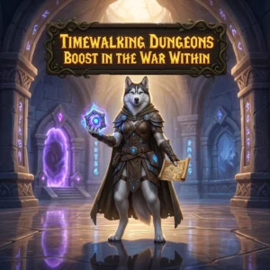 Promotional image for the Timewalking Dungeons Boost service in The War Within.