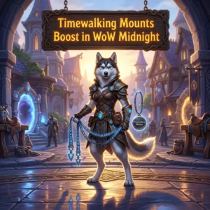 Promotional image representing the Timewalking Mounts Boost in WoW Midnight service for Timewalking mounts
