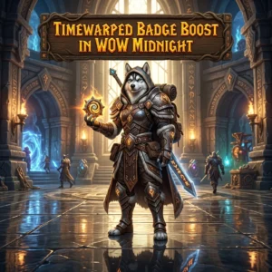 Promotional image for the Timewarped Badge Boost service in World of Warcraft: Midnight