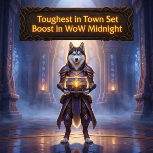 Promotional image for the Toughest in Town Set Boost service in WoW Midnight, representing the product offering.
