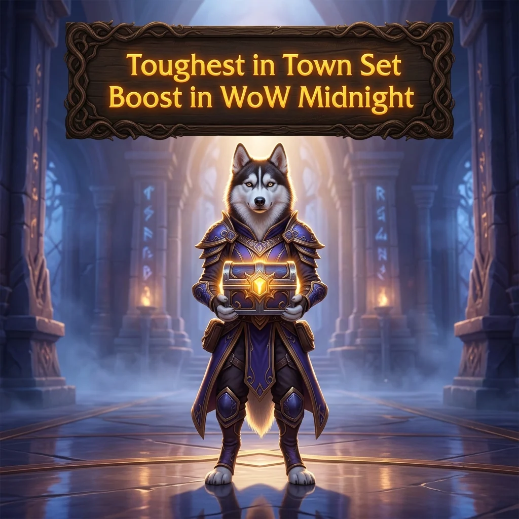 Promotional image for the Toughest in Town Set Boost service in WoW Midnight, representing the product offering.