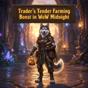 Promotional image for a Trader’s Tender Farming Boost service in World of Warcraft: Midnight.