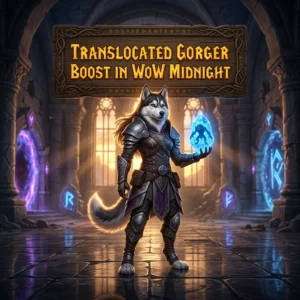Promotional image representing the Translocated Gorger Boost service in WoW Midnight.