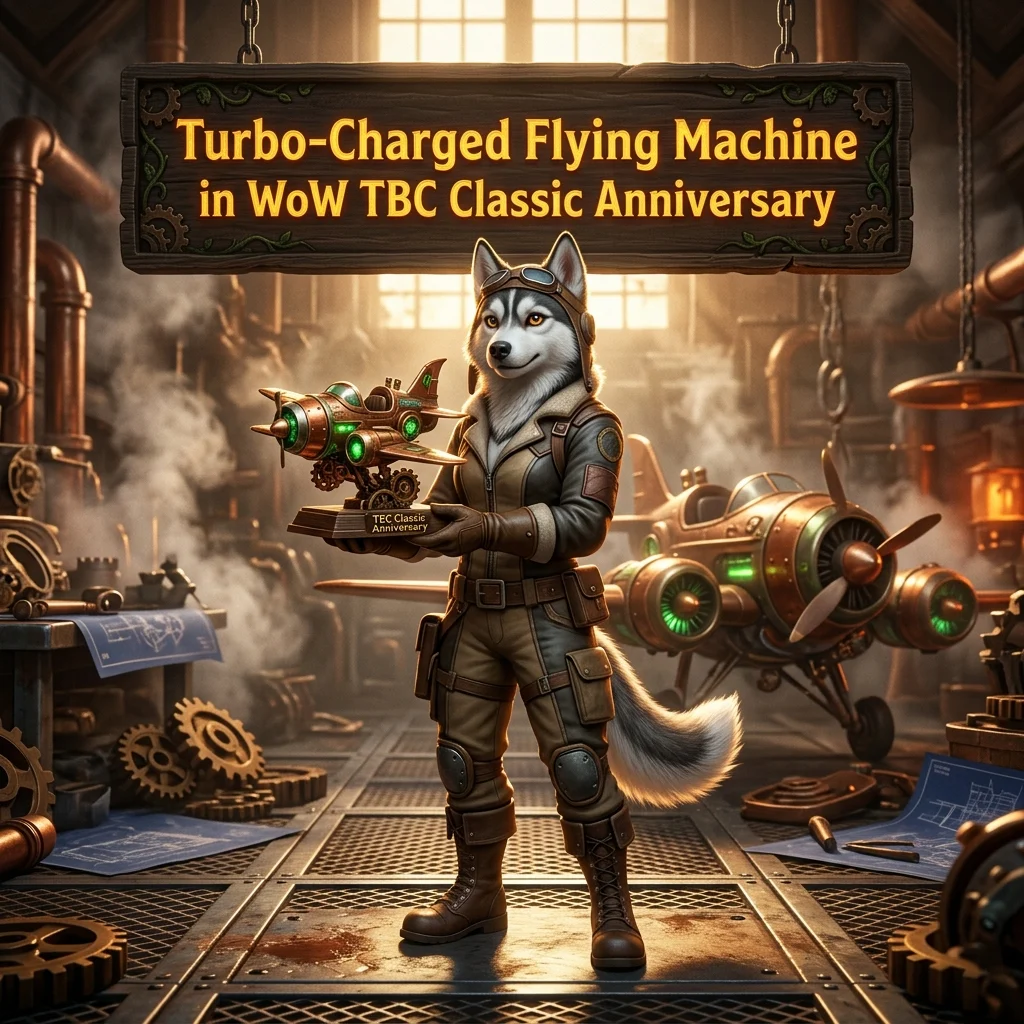 Promotional image for Turbo-Charged Flying Machine Boost in WoW TBC Classic Anniversary service.