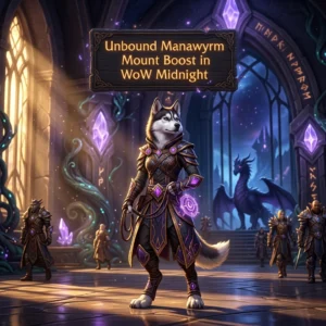 Promotional image for the Unbound Manawyrm Mount Boost service in WoW Midnight