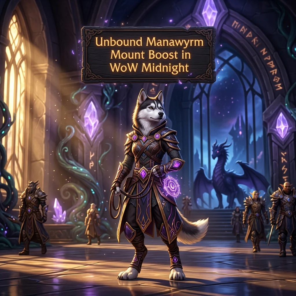 Promotional image for the Unbound Manawyrm Mount Boost service in WoW Midnight