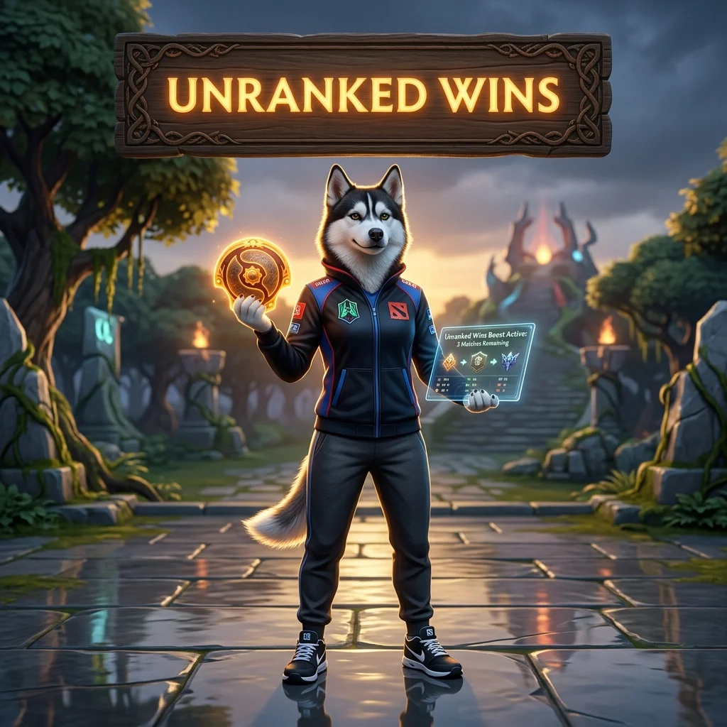 Promotional image representing the Unranked Wins Boost service for Dota 2 players