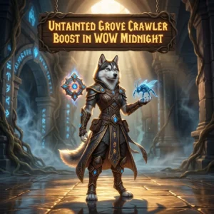 Promotional image for the Untainted Grove Crawler Boost service in WoW Midnight.