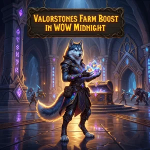 Promotional image for Valorstones Farm Boost in WoW Midnight, representing a service focused on farming Valorstones in World of Warcraft: Midnight.