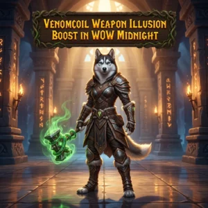 Promotional image for the Venomcoil Weapon Illusion Boost service in WoW Midnight