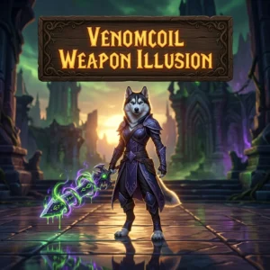Promotional image for the Venomcoil Weapon Illusion Boost service in World of Warcraft: Midnight