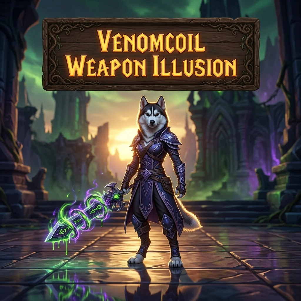 Promotional image for the Venomcoil Weapon Illusion Boost service in World of Warcraft: Midnight
