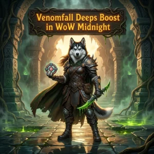 Promotional image for the Venomfall Deeps Boost service in WoW Midnight