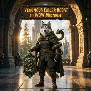Promotional image for Venomous Coiler Boost in WoW Midnight, representing the named boost service.