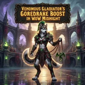 Promotional image for the Venomous Gladiator’s Goredrake Boost in WoW Midnight service.