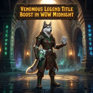 Promotional image for the Venomous Legend Title Boost service in WoW Midnight.