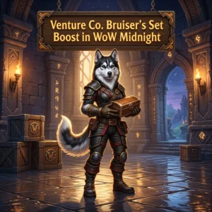 Promotional image representing the Venture Co. Bruiser’s Set Boost service in WoW Midnight.