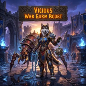Promotional image representing the Vicious War Gorm Boost service and its associated product offering.