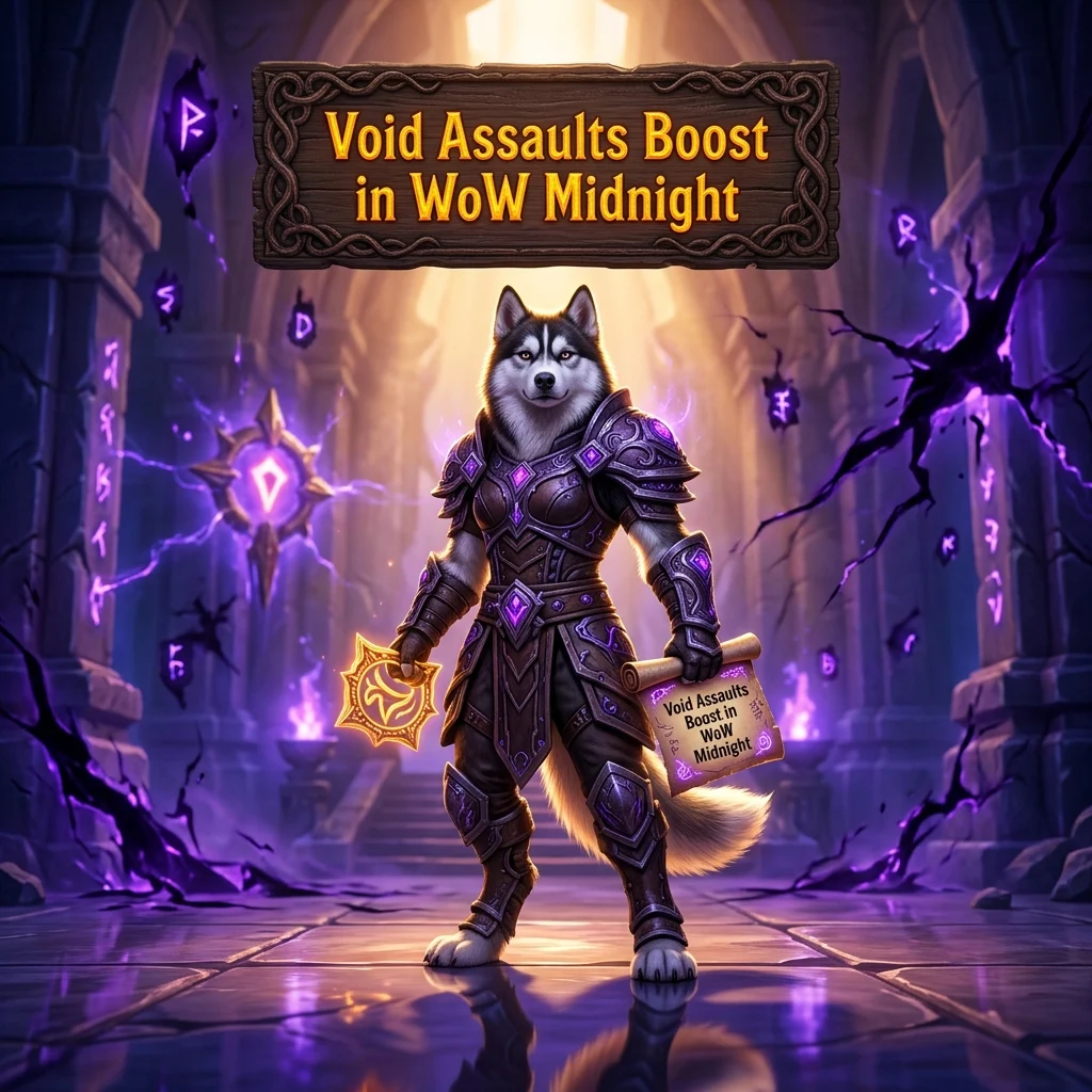 Promotional image representing the Void Assaults Boost service in World of Warcraft: Midnight