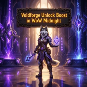 Promotional image for the Voidforge Unlock Boost service in World of Warcraft: Midnight