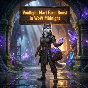 Promotional image for the Voidlight Marl Farm Boost service in World of Warcraft: Midnight