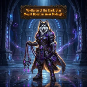 Promotional image for the Voidtalon of the Dark Star Mount Boost service in WoW Midnight.
