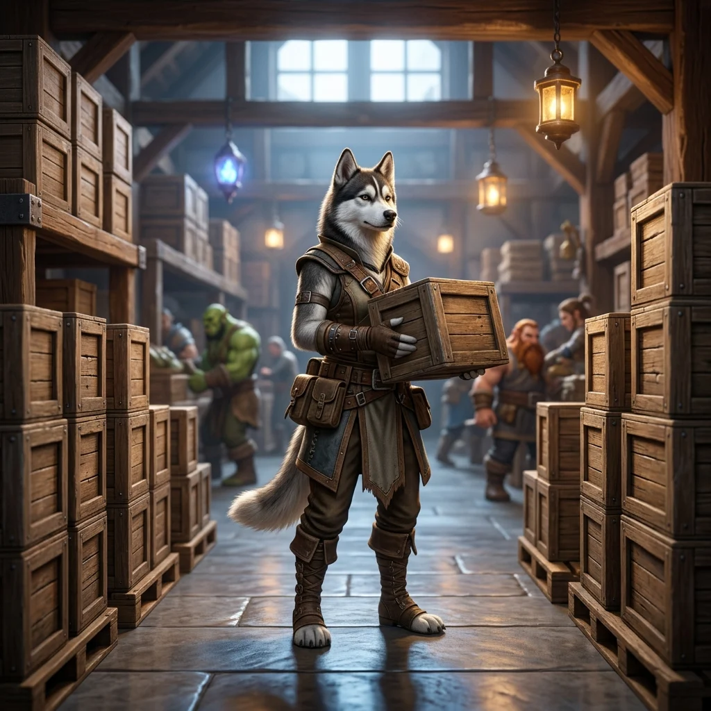 Sfeervolle fantasy-illustratie die voorraadkisten in WoW Forever en het zoeken naar buit verbeeldt.