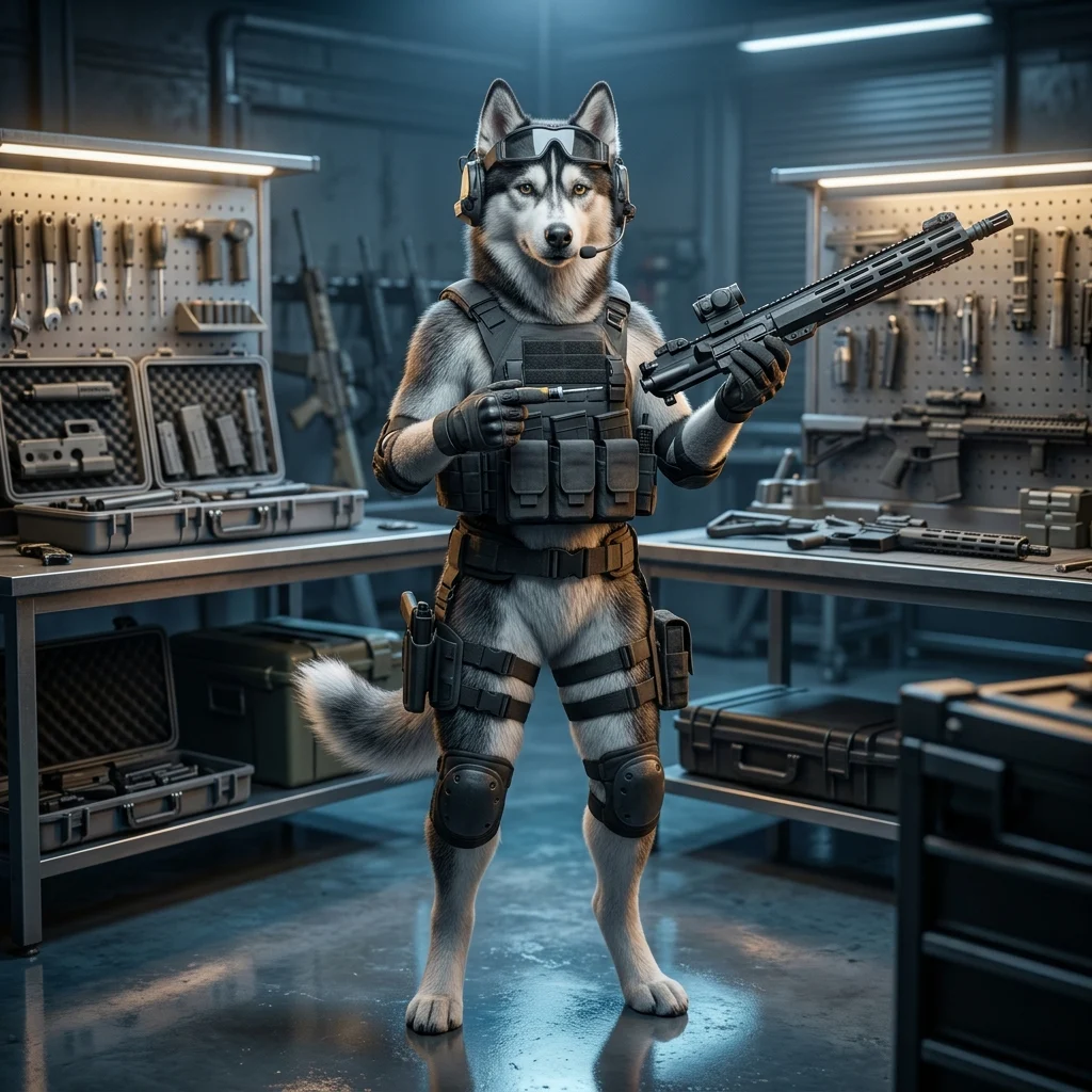 Wardogs 自定义服务请求的游戏主题宣传插画，以概念化构图和整体视觉氛围呈现产品特色，画面中没有可读文字或标牌。