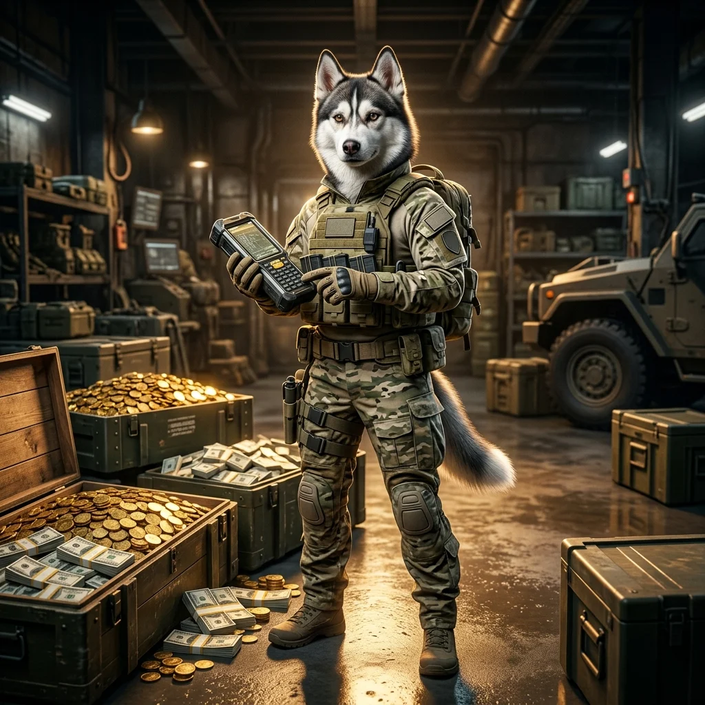Wardogsのキャッシュファームブーストをテーマにしたゲーム関連ビジュアル。具体的な文字や看板は描かれていません。
