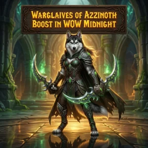 Promotional image for the Warglaives of Azzinoth Boost service in World of Warcraft: Midnight