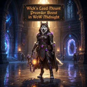 Promotional image for Wick’s Lead Mount Preorder Boost in WoW Midnight, representing the preorder boost service for the lead mount.