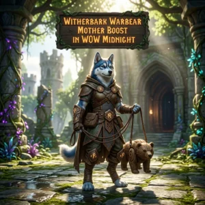 Promotional image for the Witherbark Warbear Mother Boost service in WoW Midnight.