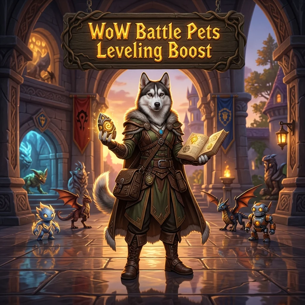 Promotional image for WoW Battle Pets Leveling Boost, a service focused on leveling battle pets in World of Warcraft.